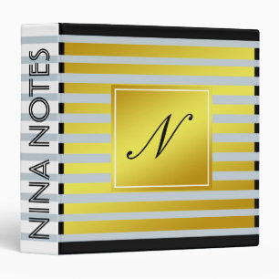 Golden Striped Clean Monogram Black Personalized Binder