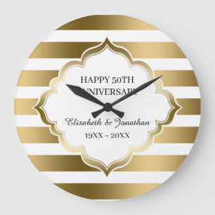 Golden Stripes And Frame  Large Clock