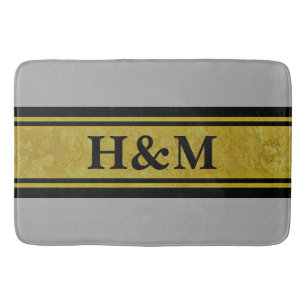 Golden Stripes - black + your text & ideas Bath Mat