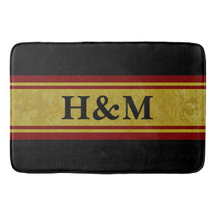 Golden Stripes - dark red + your text & ideas Bath Mat