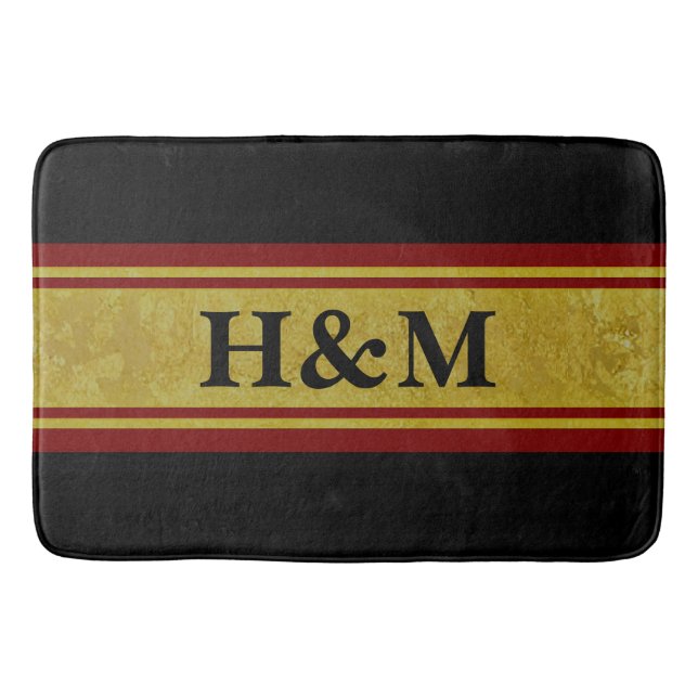 Golden Stripes - dark red + your text & ideas Bath Mat (Front)
