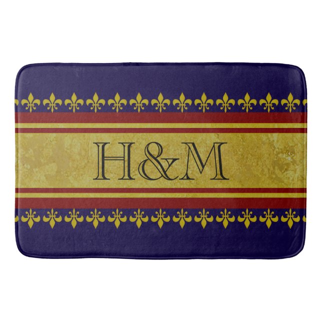 Golden Stripes - dark red + your text & ideas Bath Mat (Front)