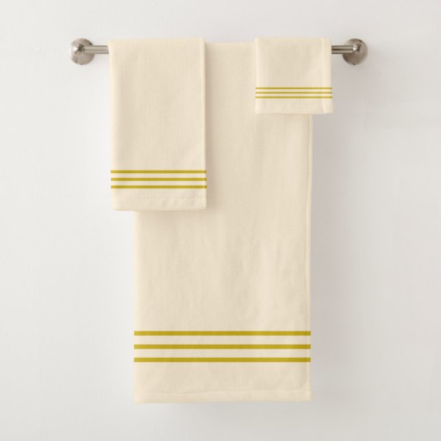 Golden Stripes on Light Champagne Beige  Bath Towel Set (Insitu)