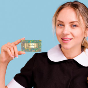Golden Strokes Beauty Shop Marble Teal Green Business Card