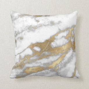 Golden Strokes Metallic Glitter Marble Grey Stone Throw Pillow