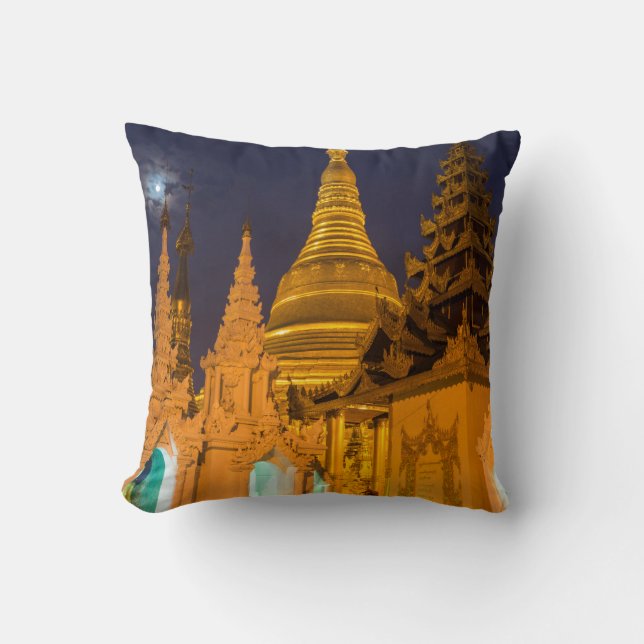 Golden Stupa And Temples Throw Pillow (Front)