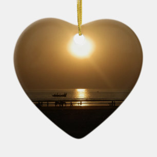 Golden Summer Sunset Reflection on the Beach Ceramic Ornament