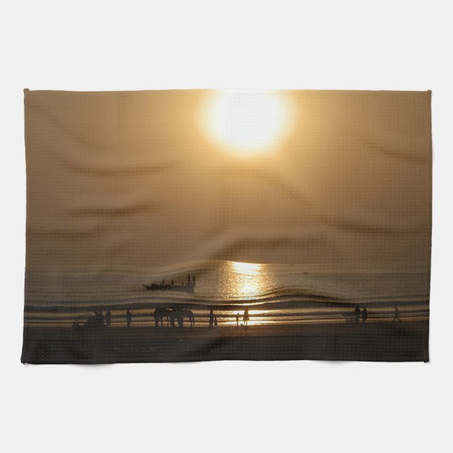 Golden Summer Sunset Reflection on the Beach Kitchen Towel (Horizontal)