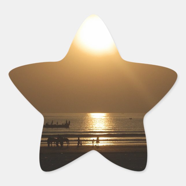 Golden Summer Sunset Reflection on the Beach Star Sticker (Front)