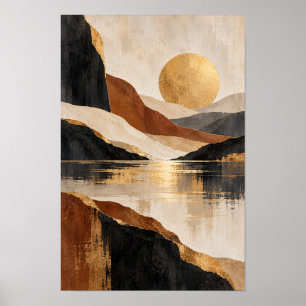 Golden Sun Abstract Mountain Landscape Wall Art