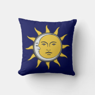 Golden Sun and Silver Moon on Navy Blue Throw Pillow