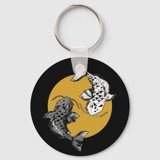 Golden Sun Koi Carps Circle Keychain (Front)
