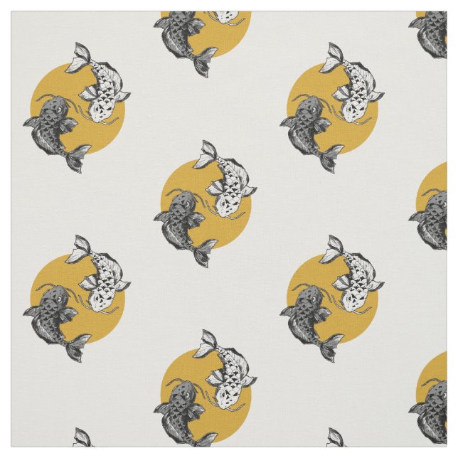 Golden Sun Koi Carps Pattern Fabric (Swatch)