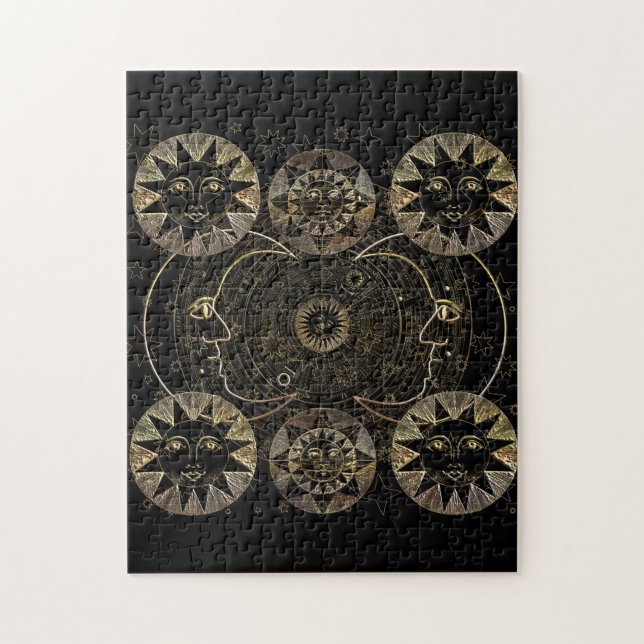 Golden Sun Moon Stars Celestial Astronomy art Jigsaw Puzzle (Vertical)