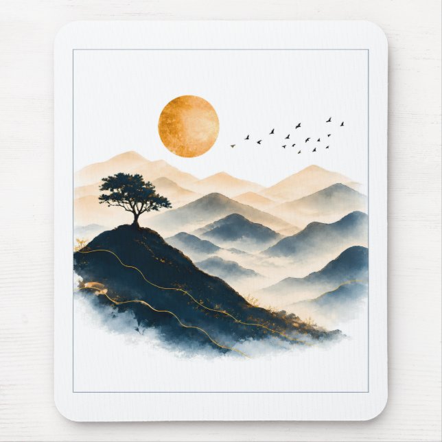 Golden Sun Mountain Landscape  Mouse Pad (Front)