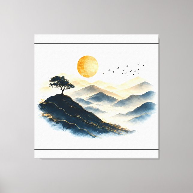Golden Sun Mountain Landscape Stretched Canvas Wal Print (Front)