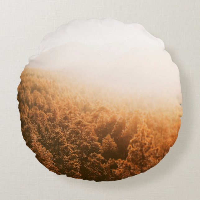 GOLDEN SUN OVER A FOREST ROUND PILLOW (Front)