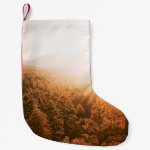 GOLDEN SUN OVER A FOREST SMALL CHRISTMAS STOCKING