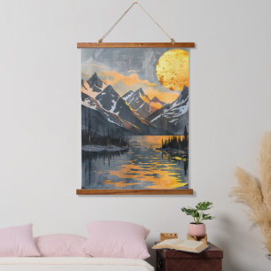 Golden Sun Over Snowy Mountains – Boho Wilderness Hanging Tapestry