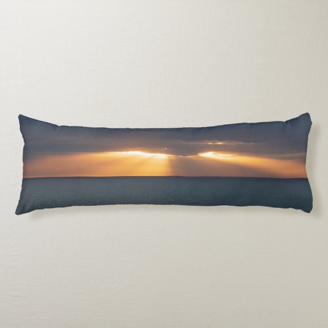 Golden sun rays breaking through the clouds sunset body pillow (Front)