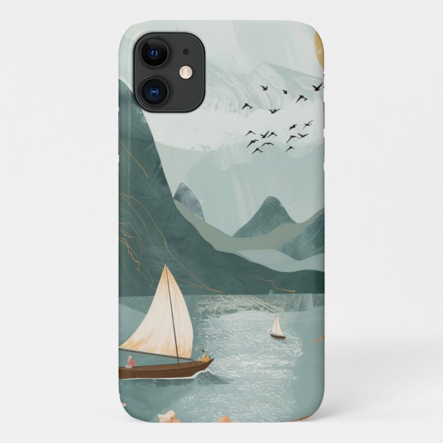 Golden Sun Teal Lake Romantic Mountain Escape Case-Mate iPhone Case (Back)