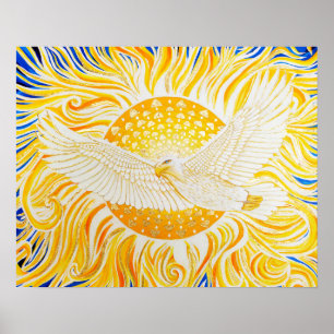Golden Sun White Eagle Artistic Abstract Poster