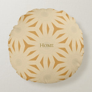 Golden Sunburst Geometry Round Pillow