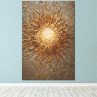 Golden Sunburst Radiance Textured Abstract Wall Ar