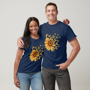 Golden Sunflower and Yellow Butterfly Montage T-Shirt