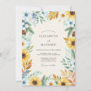 Golden Sunflower Azure Eucalyptus Wedding Invitation