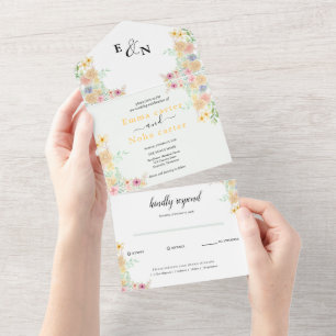 Golden Sunflower butterfly Meadow Wedding All In One Invitation
