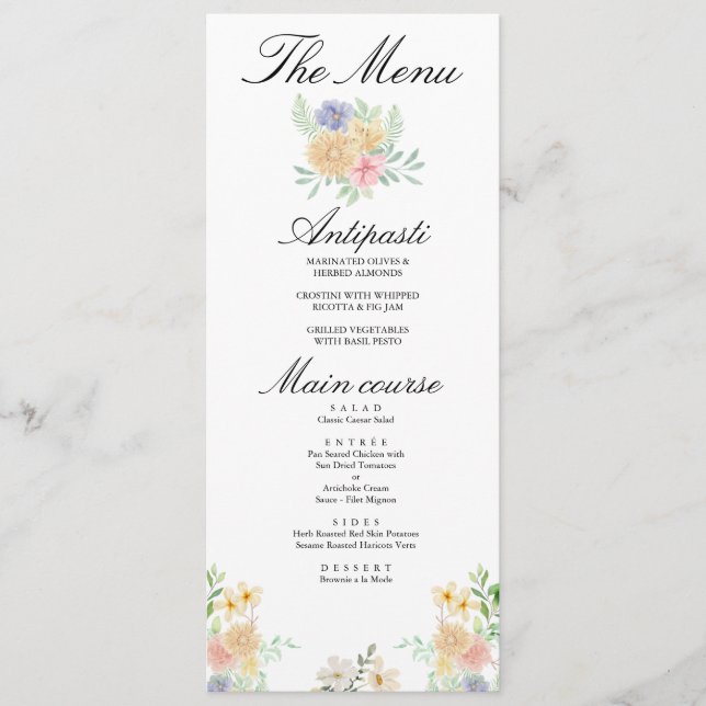 Golden Sunflower butterfly Meadow Wedding Menu (Front)