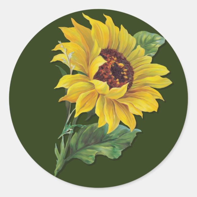 Golden Sunflower Classic Round Sticker (Front)