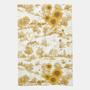 Golden Sunflower Cottagecore Countryside Toile Kitchen Towel