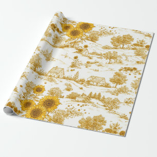 Golden Sunflower Cottagecore Countryside Toile Wrapping Paper