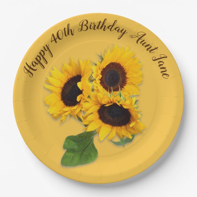 Golden Sunflower Custom Birthday Party Paper Plate (Front)