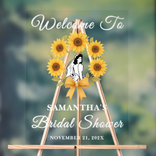 Golden Sunflower Fall Bridal Shower Welcome Acrylic Sign
