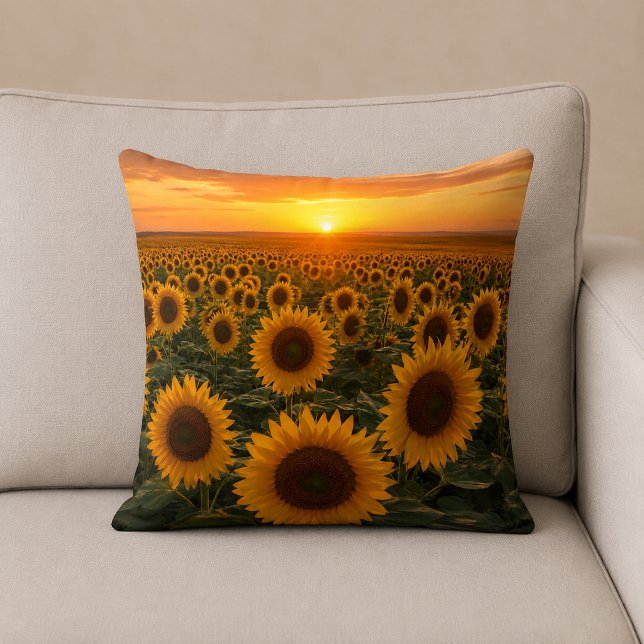 Golden Sunflower Field at Sunset Throw Pillow (Creator Uploaded)