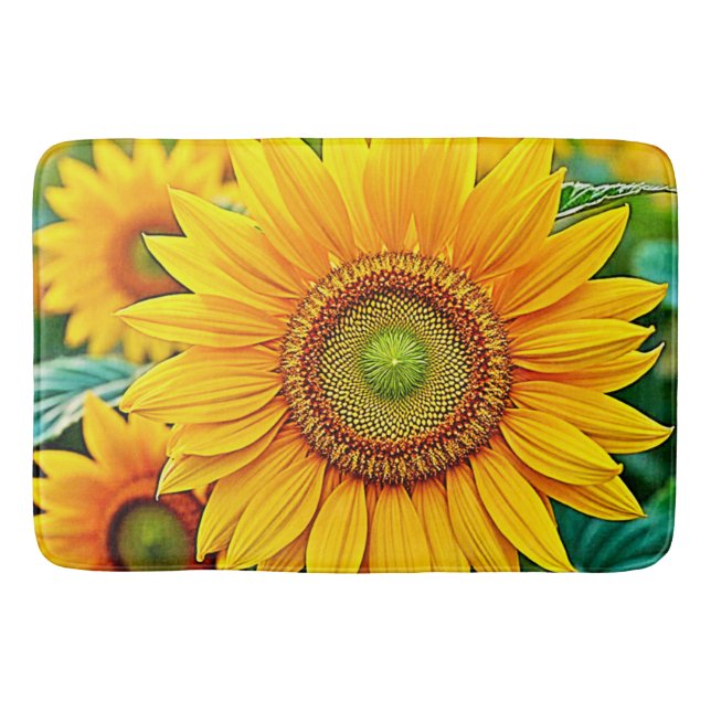 Golden Sunflower Field Serenity Design Bath Mat (Front)
