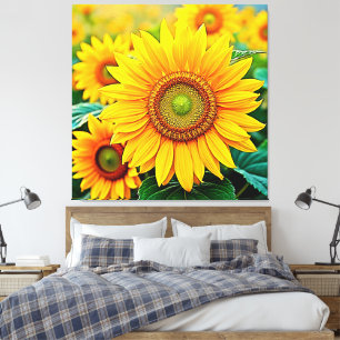 Golden Sunflower Field Serenity Design Canvas Print
