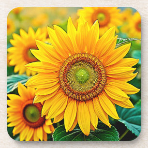Golden Sunflower Field Serenity Design Coaster