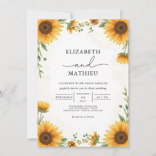 Golden Sunflower Flourish Wedding Invitation