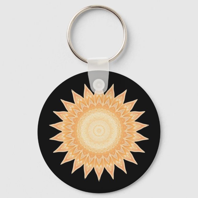 "Golden Sunflower Mandala – Light Within You" Keychain (Front)