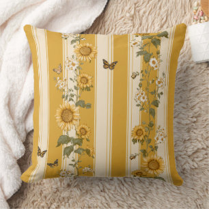 Golden Sunflower Monarch Butterfly Country Throw Pillow