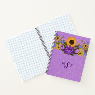 Golden Sunflower on Lavender Swirls Notebook