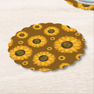Golden Sunflower Pattern Paper Coaster
