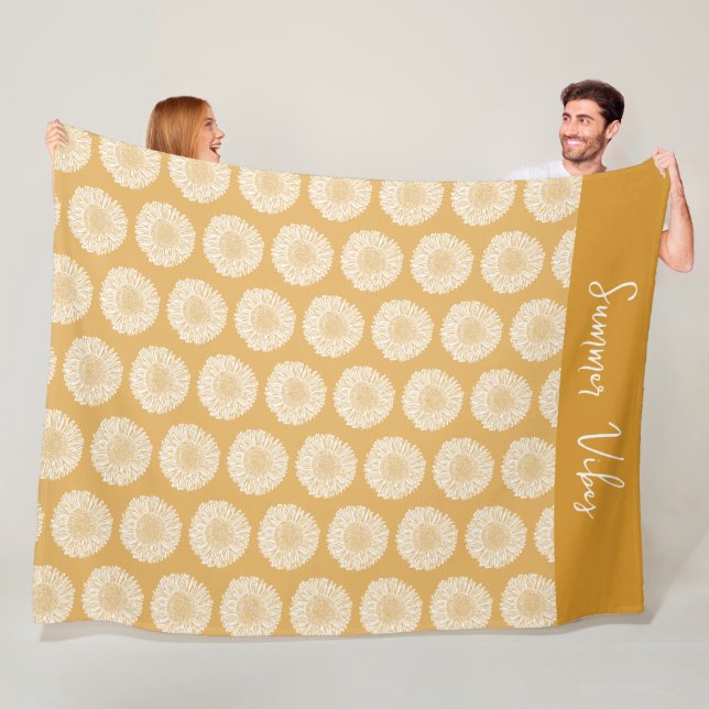 Golden Sunflower Pattern – Seamless Floral Design  Fleece Blanket (In Situ)
