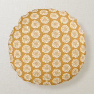 Golden Sunflower Pattern – Seamless Floral Design Round Pillow