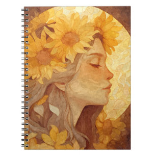 Golden Sunflower Serene Woman Art Notebook