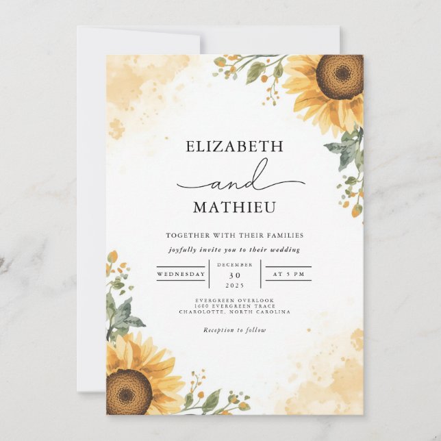 Golden Sunflower Wedding Invitation (Front)